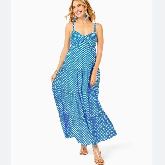 Lilly Pulitzer | Blue Gingham Plaid Tiered Shylee Maxi Dress - Picture 1 of 7